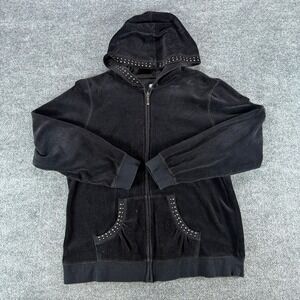 SB Active Womens Black Velour Studded Zip Up Hoodie Sweatshirt Large Y2K Style
